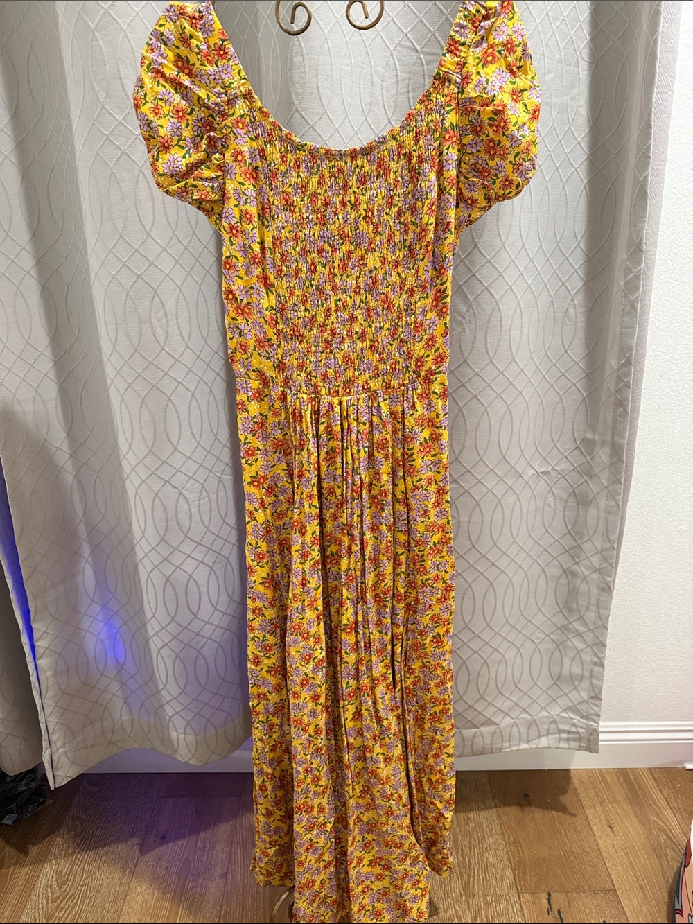easel Yellow Floral Puff Sleeve Maxi Dress